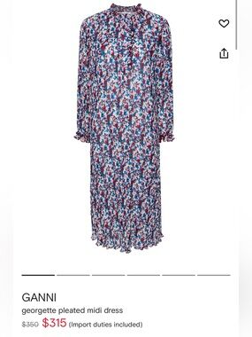 Ganni Blue, Pink & White Pleated Georgette Midi Dress